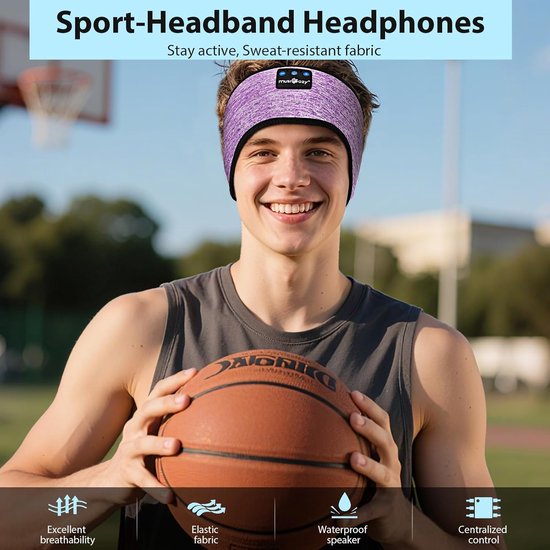 Slaapkoptelefoon Bluetooth - Hoofdband Koptelefoon - Ontspannen Slapen - Platte Luidsprekers - 50-70 cm - Lila — afbeelding 5