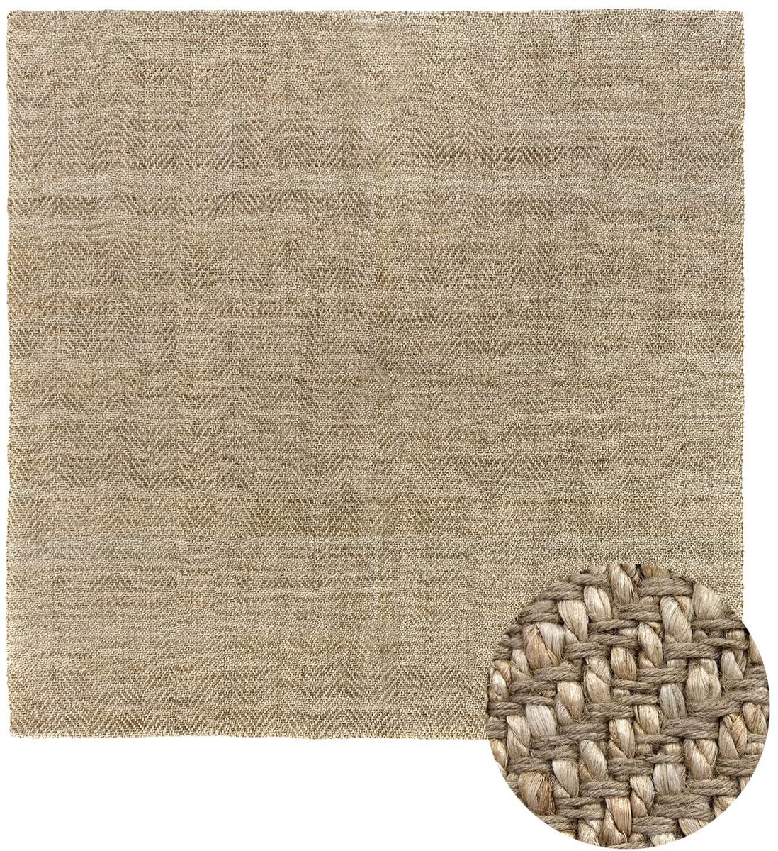 Vloerkleed Jute Natuurlijk Kleur, Alcazar Jute Tapijt 100% Natuurlijke Jutevezel, Zacht Tapijt en Gemiddelde Weerstand, Handgeweven, Woonkamer, Slaapkamer, Hal Tapijt - (250x250cm)