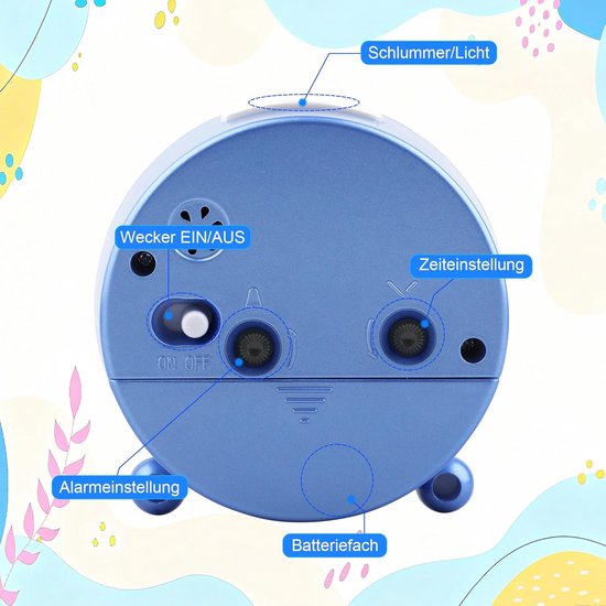 Stille Kinderwekker Analoog met Snooze en Nachtlampje - Batterijgevoed Blauw — afbeelding 3
