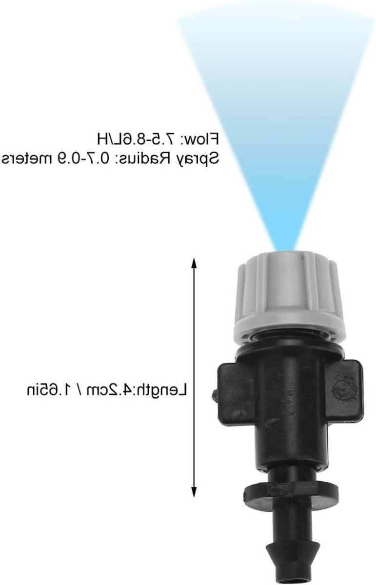 Verneveling Nozzles - Sprinkler Hoofd - Tuin Irrigatie - Fijne Nevel Verdeling - 4/7mm Buis - Zwart Grijs