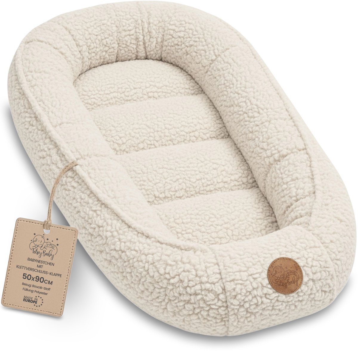 Knus Baby Nestje Pasgeborene – zacht draagbaar en comfortabel Nest voor Ledikant Kinderbed Wieg Babykamer en Onderweg – behaaglijk voor Jongen & Meisje 90x50 cm Crèmekleurig