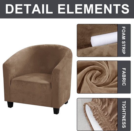 fluwelen hoes voor kuipstoel - veel stretch, zachte stoelhoezen voor clubfauteuil, fauteuilhoezen voor eetkamer, woonkamer, internet, café, bar, kantoor, receptie (kameel) van Fluwelen — afbeelding 2