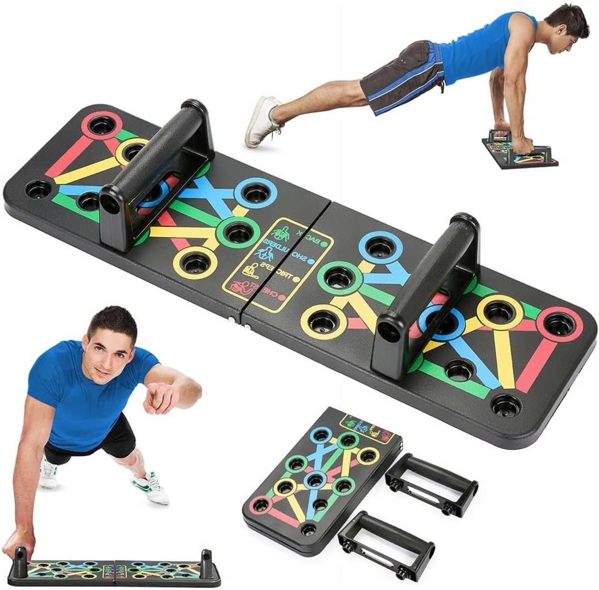 Opvouwbaar Push-upbord - Fitnessbord Oefeningen - Full Body Training - Kleurgecodeerde Spierzones - 62 cm - Patroon 1