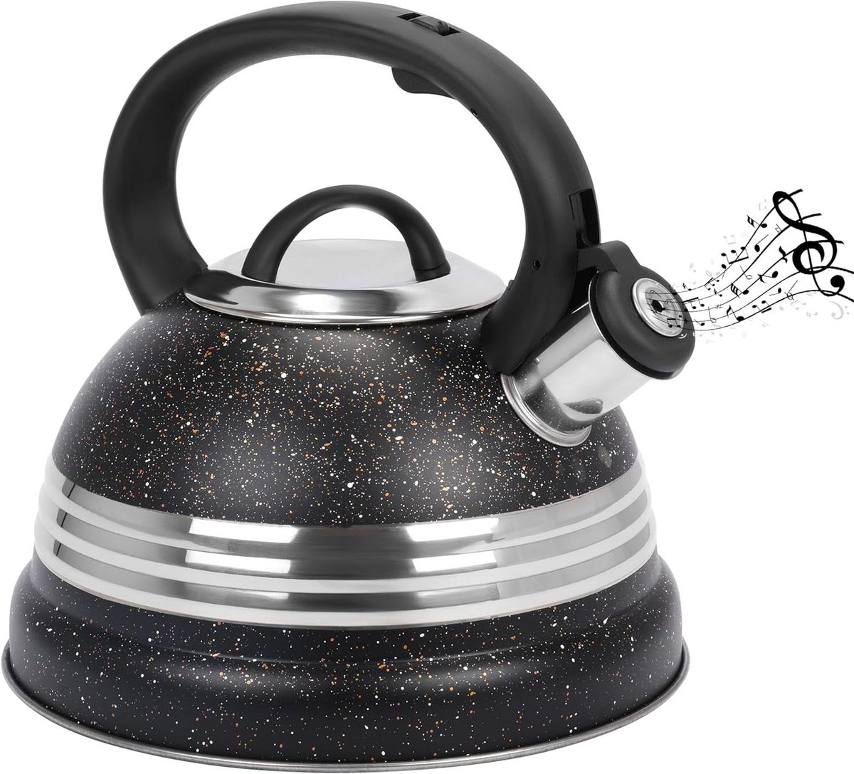 Waterkoker met Fluitje - Theepot Ketel - Water Koken - Roestvrij Staal - 3L Capaciteit - Zwart