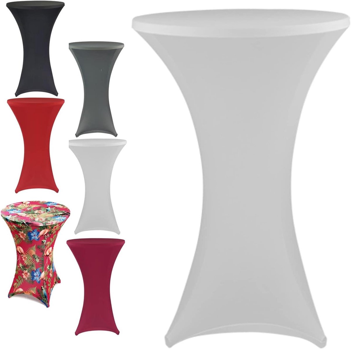 Statafelhoes Stretch - Bistro Tafelkleed - Feestelijke Decoratie - Versterkte Voetlussen - 70 cm Diameter - Wit