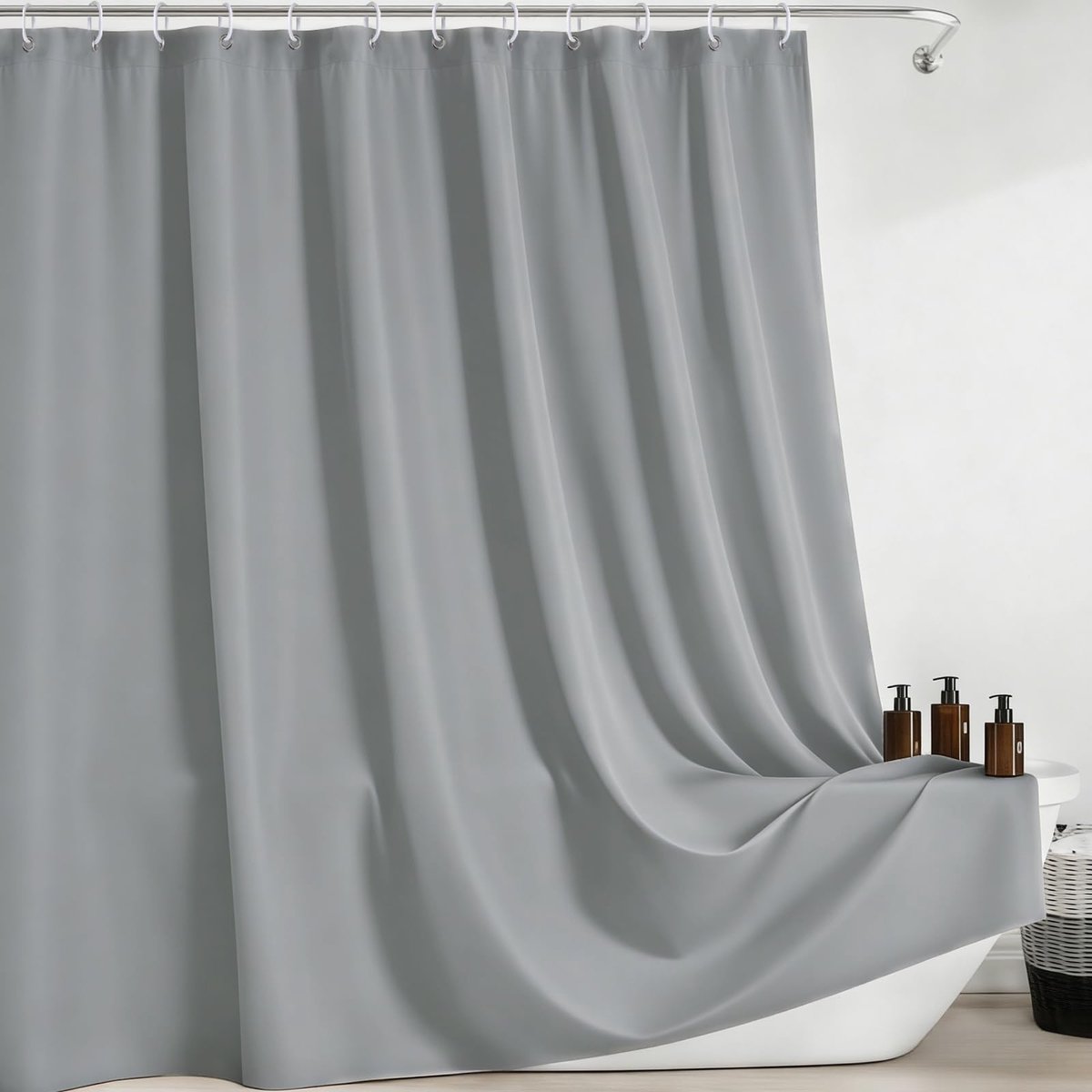 Douchegordijn, anti-schimmel douchegordijn, wasbaar, waterafstotend, badgordijn van polyester, douchegordijnen met gewicht, donkergrijs, 200 x 180 cm (h x b) (1 stuks)
