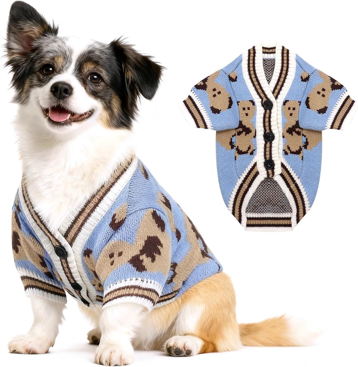 Truien, gebreid hondenkleding, zachte hondentrui, puppykleding outfit kledingjas voor kleine medium puppy kat jongen meisje(Blauw,S)