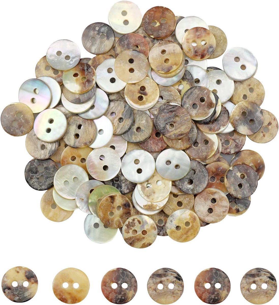 100 stuks 10 mm natuurlijk glinsterende parelmoeren knopen, platte parelmoeren knopen met 2 gaten voor naaien, knutselen, kleding, scrapbooking en meer