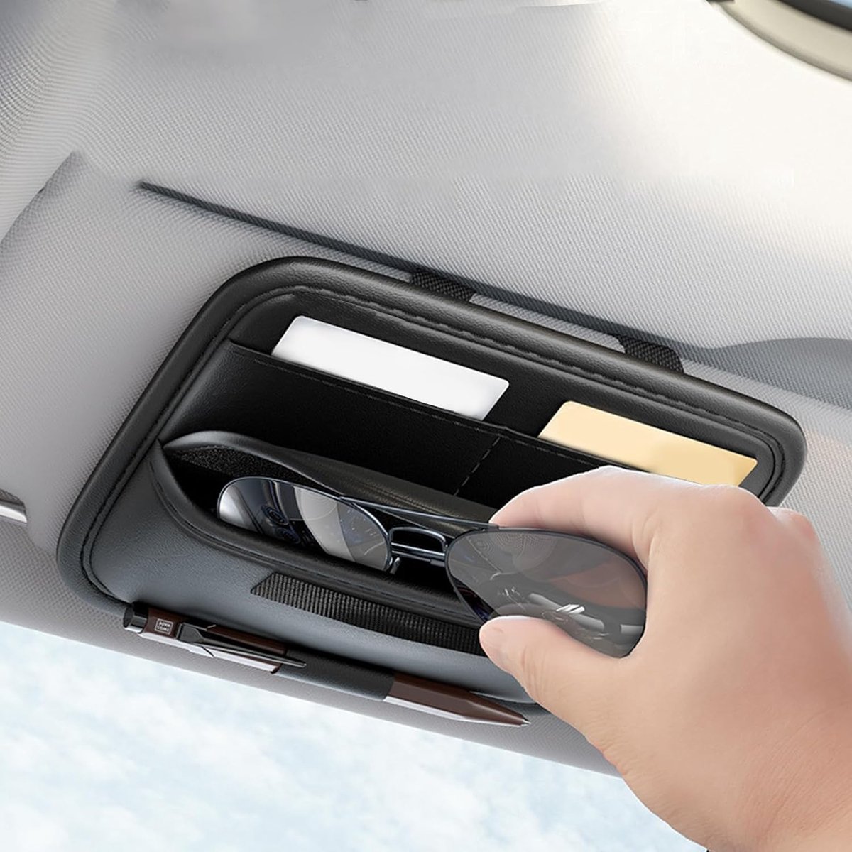 zonnebril doos voor auto's Clip, Ondersteuning voor zonnebril auto parasol, organisator van visor bril, PU leer, Universele accessoires Auto interieur