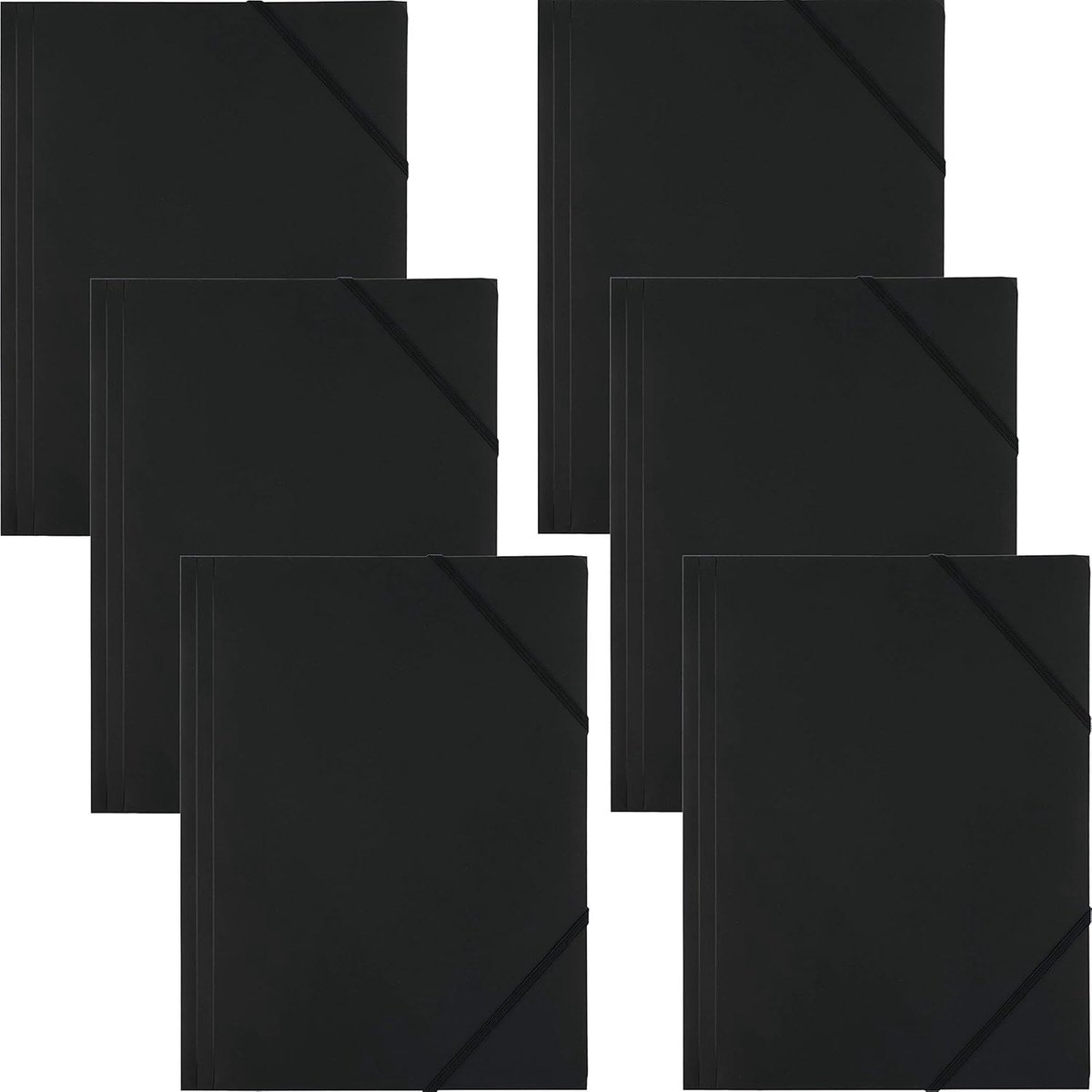 9082 6 stuks verzamelmap, postmap van PP met elastiek, elastische map van kunststof, zwart
