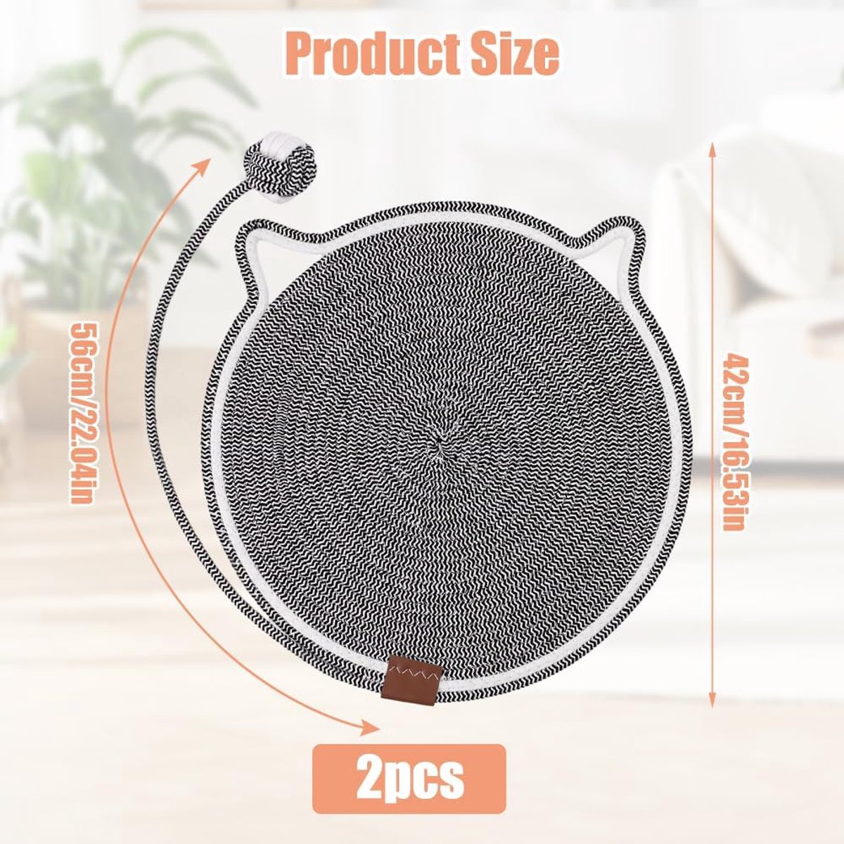 Krabmat kat, natuurlijk katoenen touw, 2 stuks krabkarton, kat, grijs, ronde krabplank, met katoenen bal, speelgoed, voor meubelbescherming, kattenkrabpads voor binnen en buiten