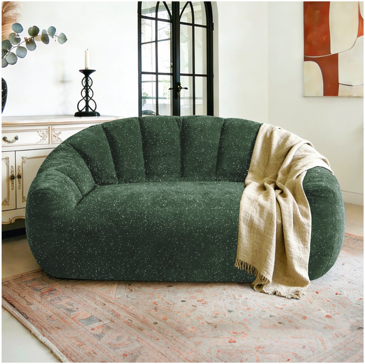 FloraGrace Zitzak 140 x 98 x 61 cm - Ruim Bear Paw Design Met Armleuningen En Rugleuning - Voor Woonkamer En Slaapkamer - Flanelachtig - Groen