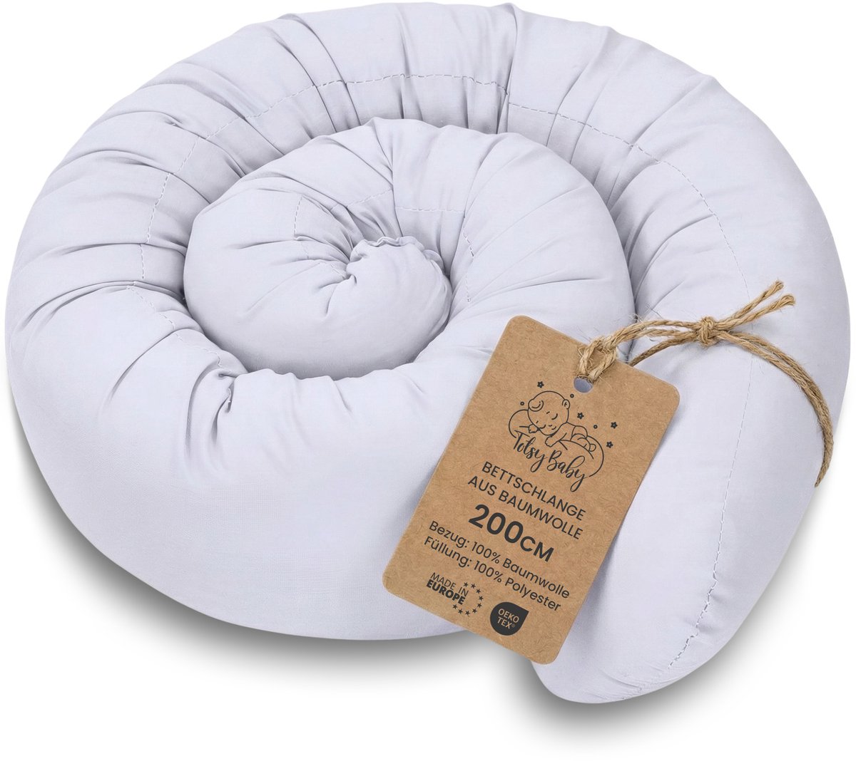 Totsy Baby Zijslaapkussen, bedslang, lichaamskussen, 200 cm, katoen, hoofdkussen, lange bedrol, slaapkussen, nekrolkussen, lichtgrijs