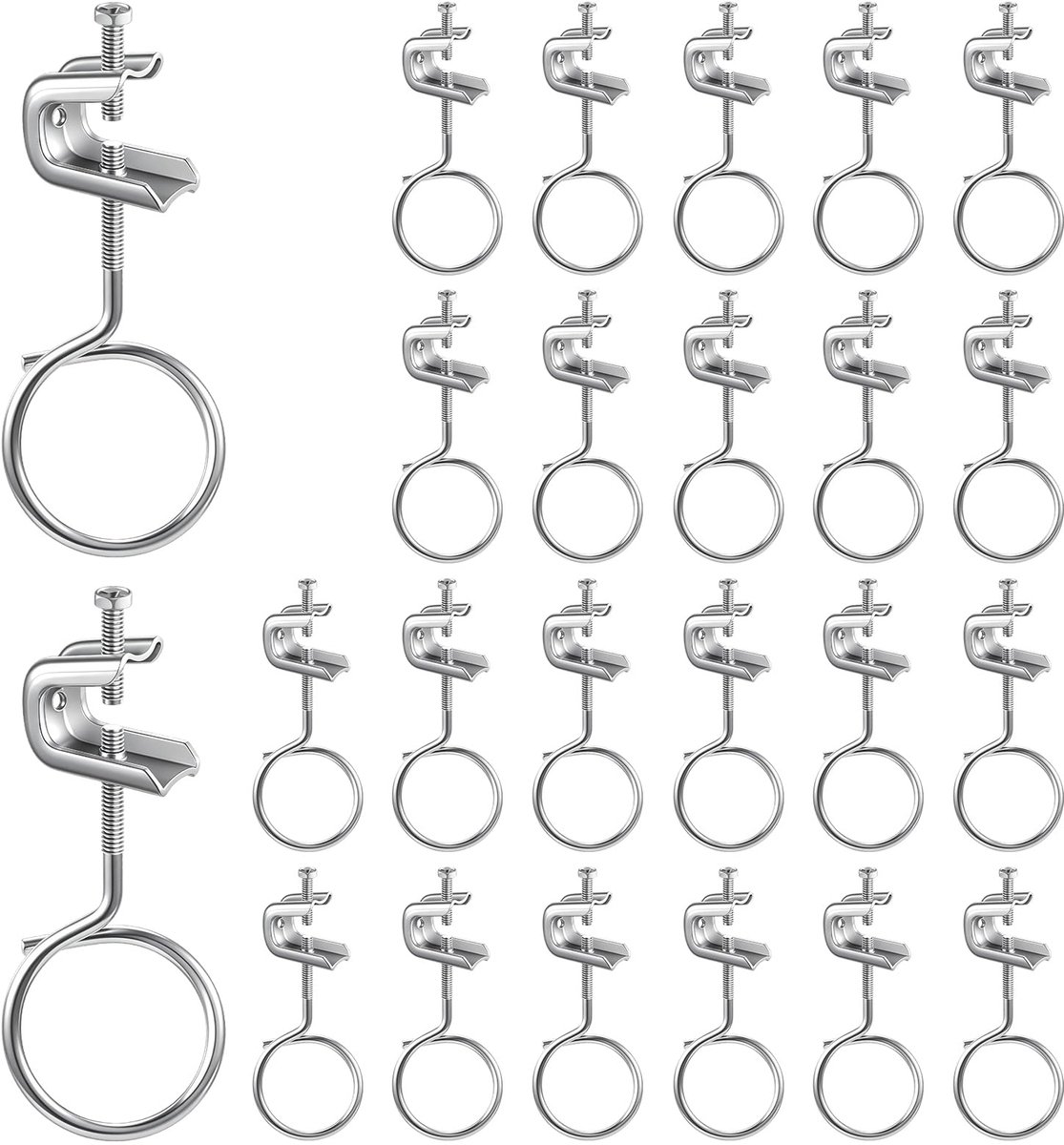 24 stuks. 20 mm dragerklemmen & 24 stuks. 50 mm kabelhakenset – zware stalen C-klemmen voor I-dragers, buizen, kabels, leidingen – draagkracht 34 kg (75 lbs)