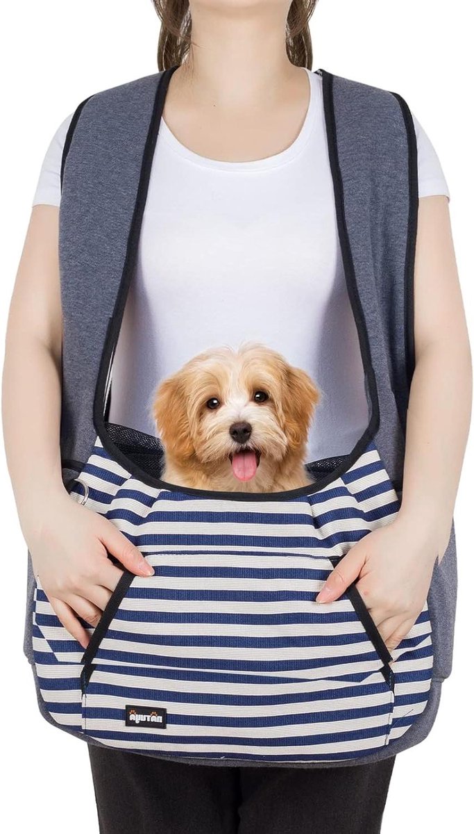 Draagzak Huisdieren - Puppy Tas - Reizen met Dier - Verstelbare Banden - 3-7 kg - Blauwe Streep