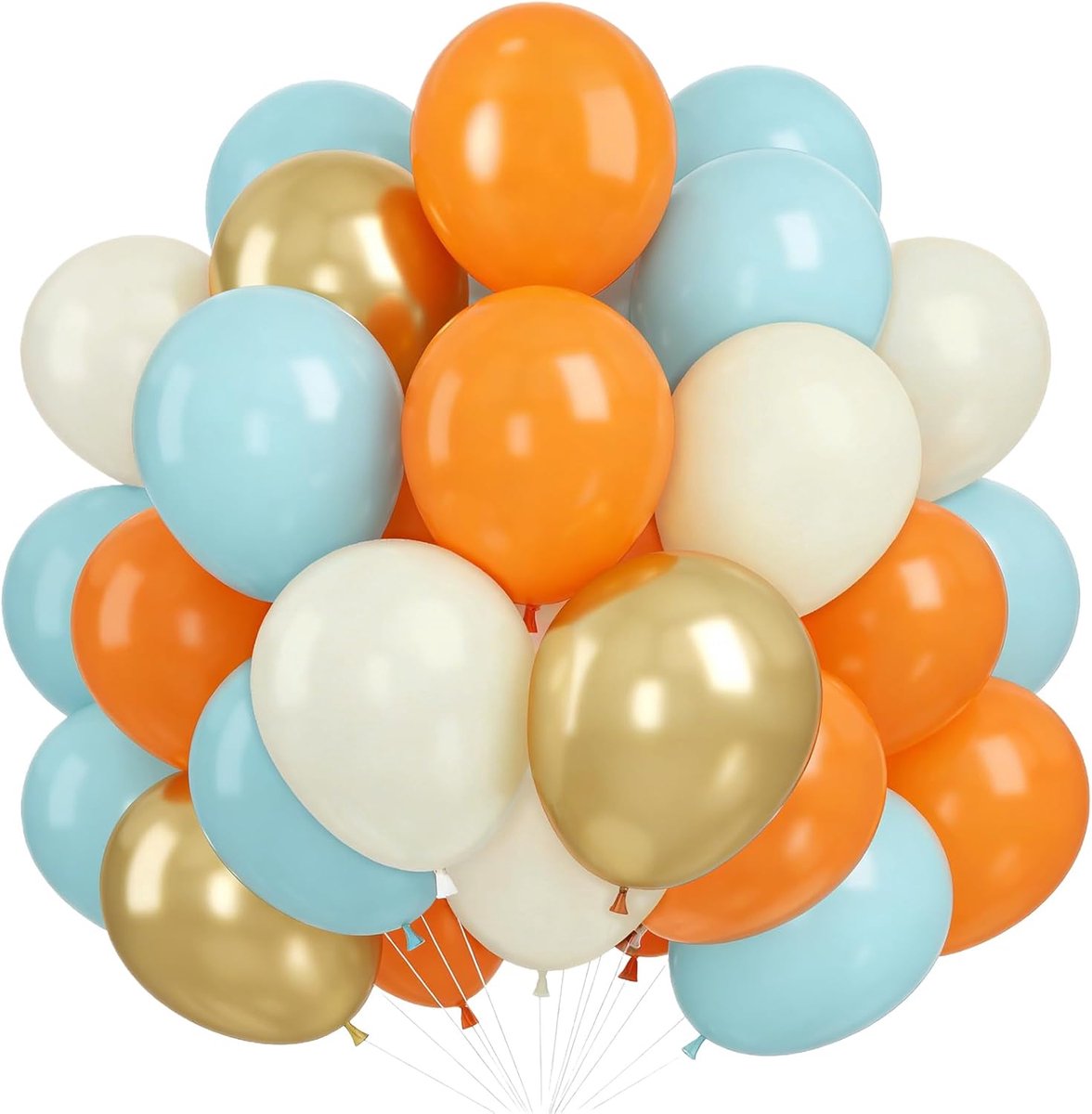 Ballonnen, blauw, oranje, beige, 60 stuks blauwe ballonnen voor verjaardag, 30 cm, oranje latex heliumballonnen, beige, feestballonnen voor bruiloft, verjaardag, bruidsfeest, afstuderen