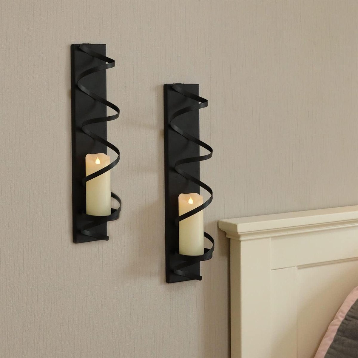 Wandkaarsenhouder - Kaarsen Sconces - Sfeer Creëren - Metalen Spiraal - 40 cm Hoog - Zwart