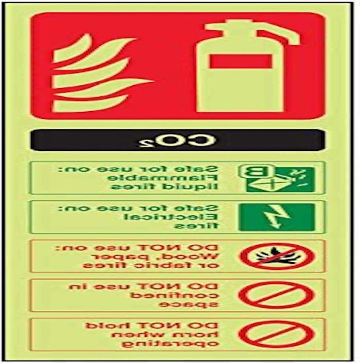 Brandblusser Schild - Veiligheidsbord Brandblusser - Veiligheid Naleven - In Donker Oplichtend - 100 x 280 mm - Wit