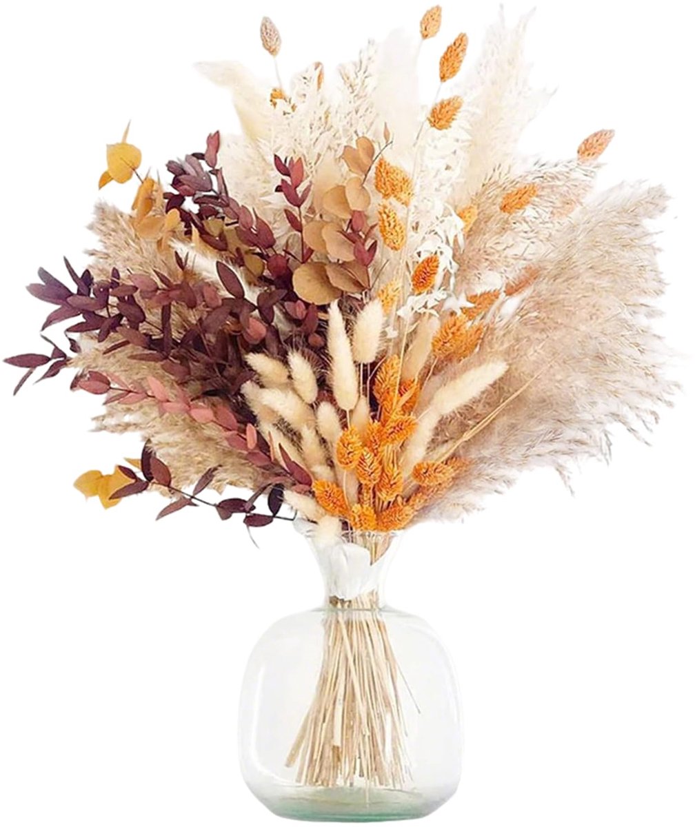 64 stuks gedroogde pampas, decoratie, natuurlijke materialen, gedroogde bloemen, decoratie, geconserveerde bloemen, voor bruiloftstafel, decoratie voor boho-feestjes