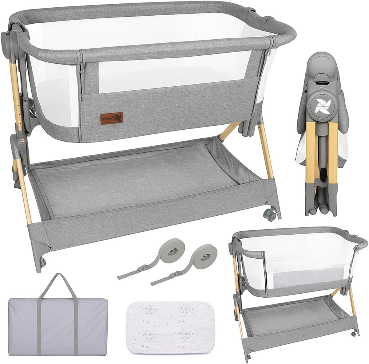 Bijbed Baby - Co-sleeper Kinderbed - Veilig Slapen - Geen Montage Vereist - 96 x 60 x 81 cm - Houtkleur