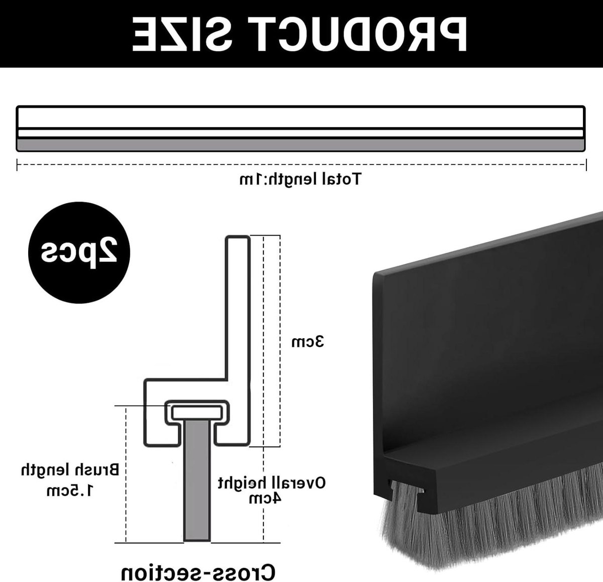 Tochtstopper Deuren - Tochtstrip - Energie Besparen - Duurzaam Materiaal - 100 cm - Zwart