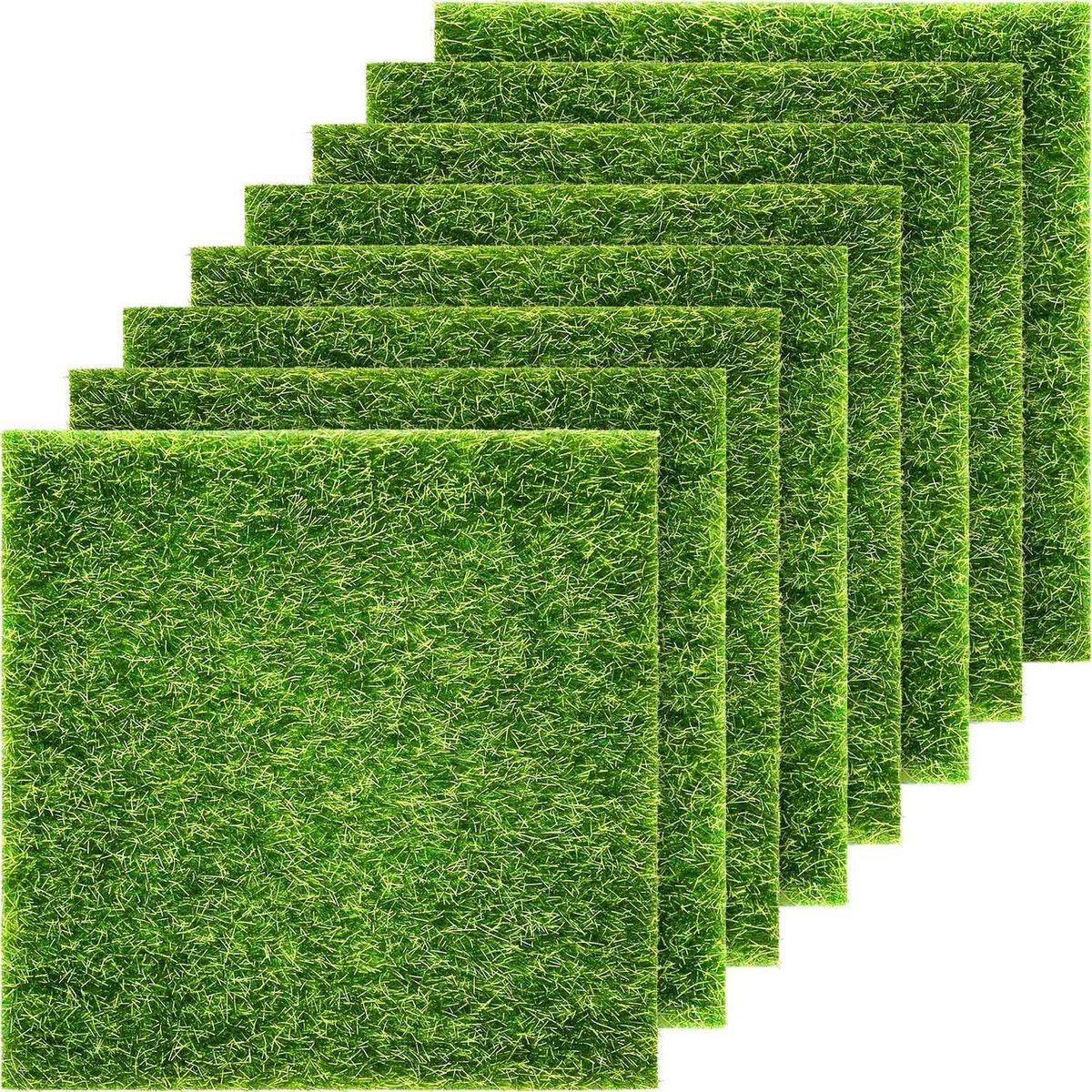 Kunstgras, kunstgras, natuurgetrouwe sprookjesachtig kunstgras, voor miniatuurornament, tuin, poppenhuis, gras om te knutselen, 15 x 15 cm (verpakking van 8 stuks)