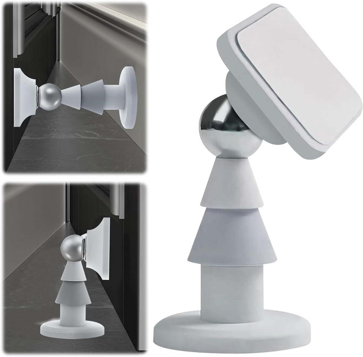 Magnetische Deurstopper - Deurhouder Magneet - Deur Open Houden - Zelfklevend Borenloos - 9 x 5 cm - Grijs