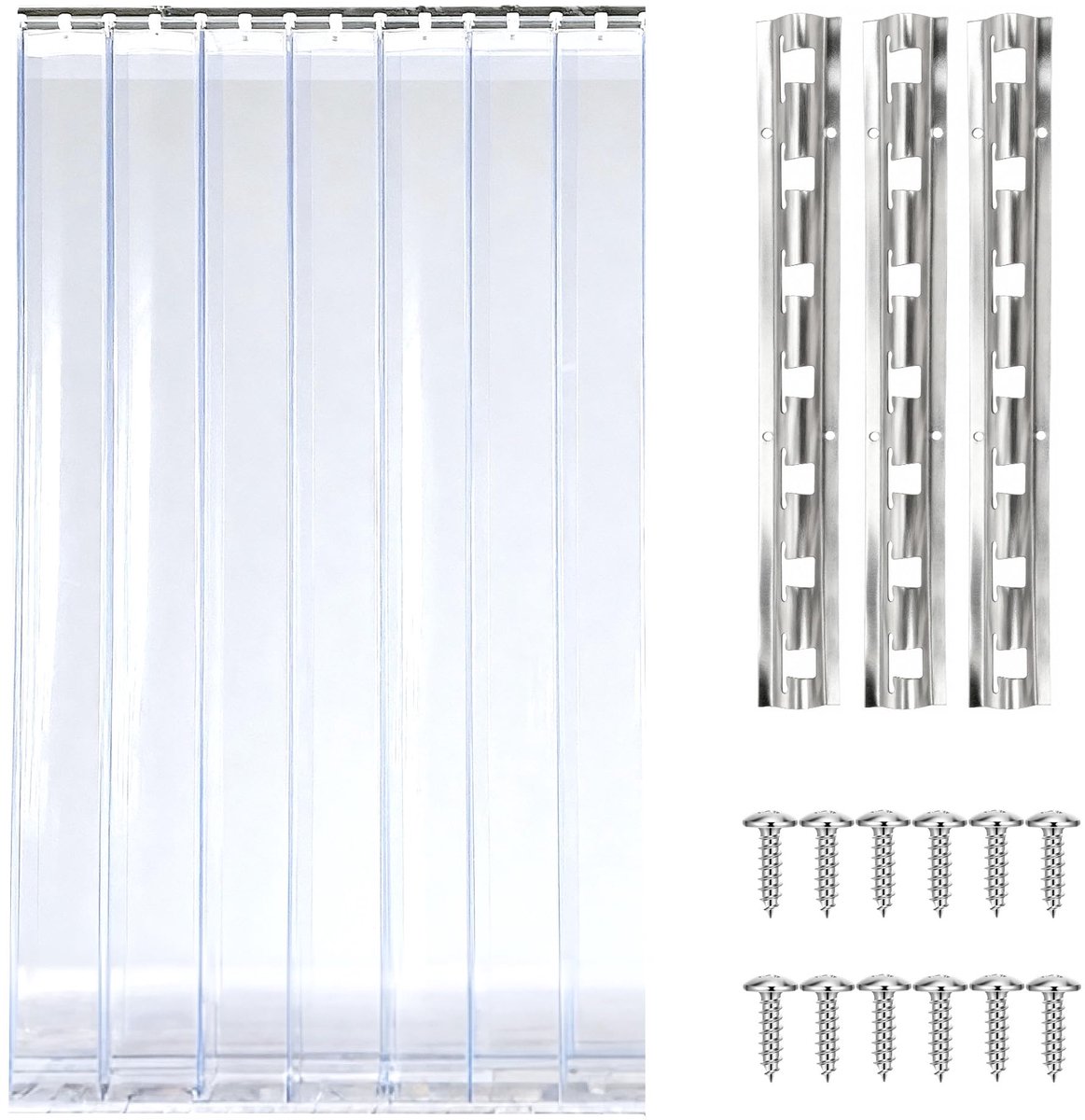 Gordijn, 7 stuks, 105 x 200 cm, transparant, strokgordijn, pvc-lamellengordijn, winddicht, waterdicht, voor kamers, winkels, supermarkt, koelruimtes