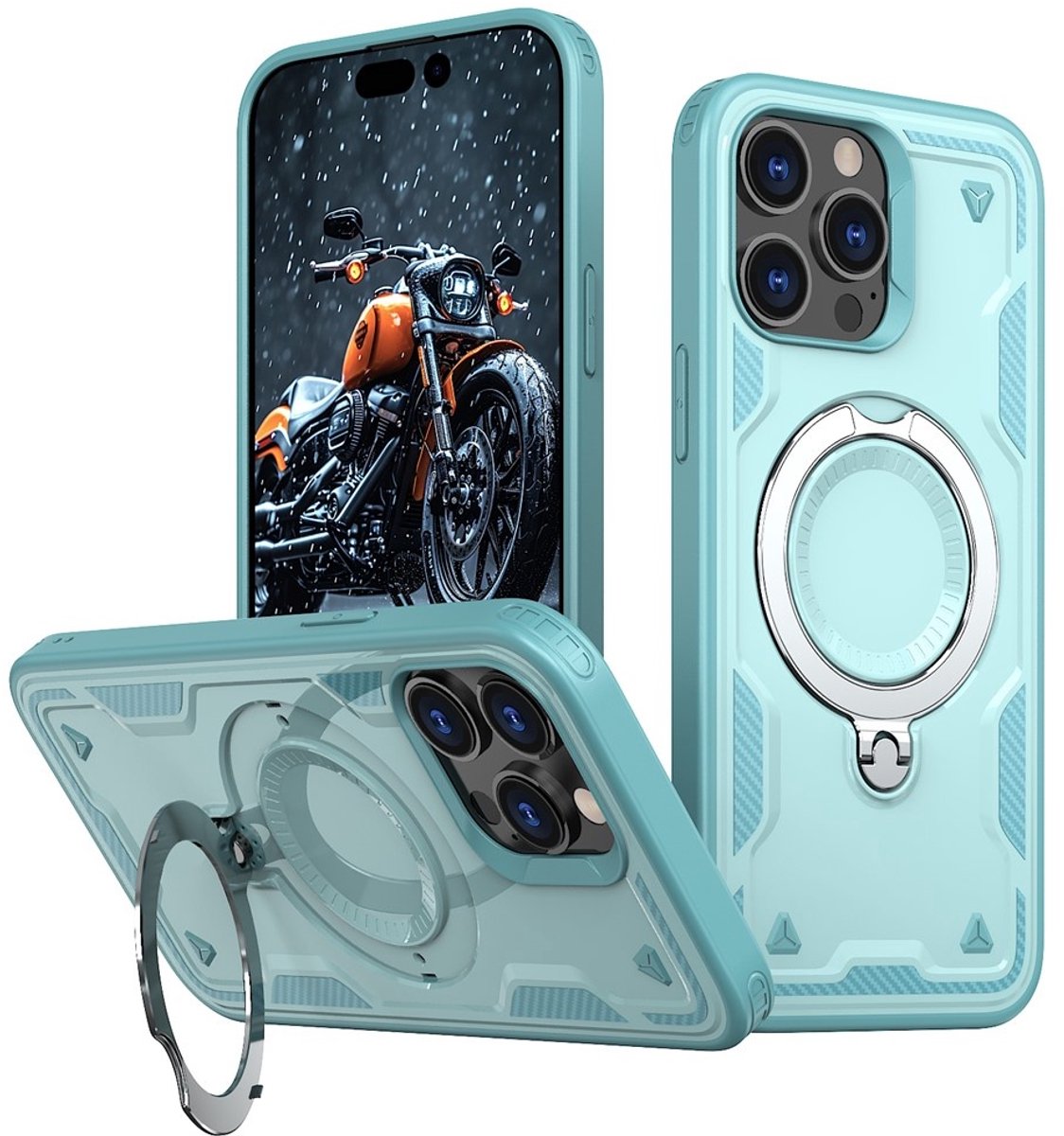 Coverup Hoesje - Geschikt voor iPhone 14 Pro Hoesje - Coverup Armor Back Cover met MagSafe Compatible Kickstand - Mintblauw