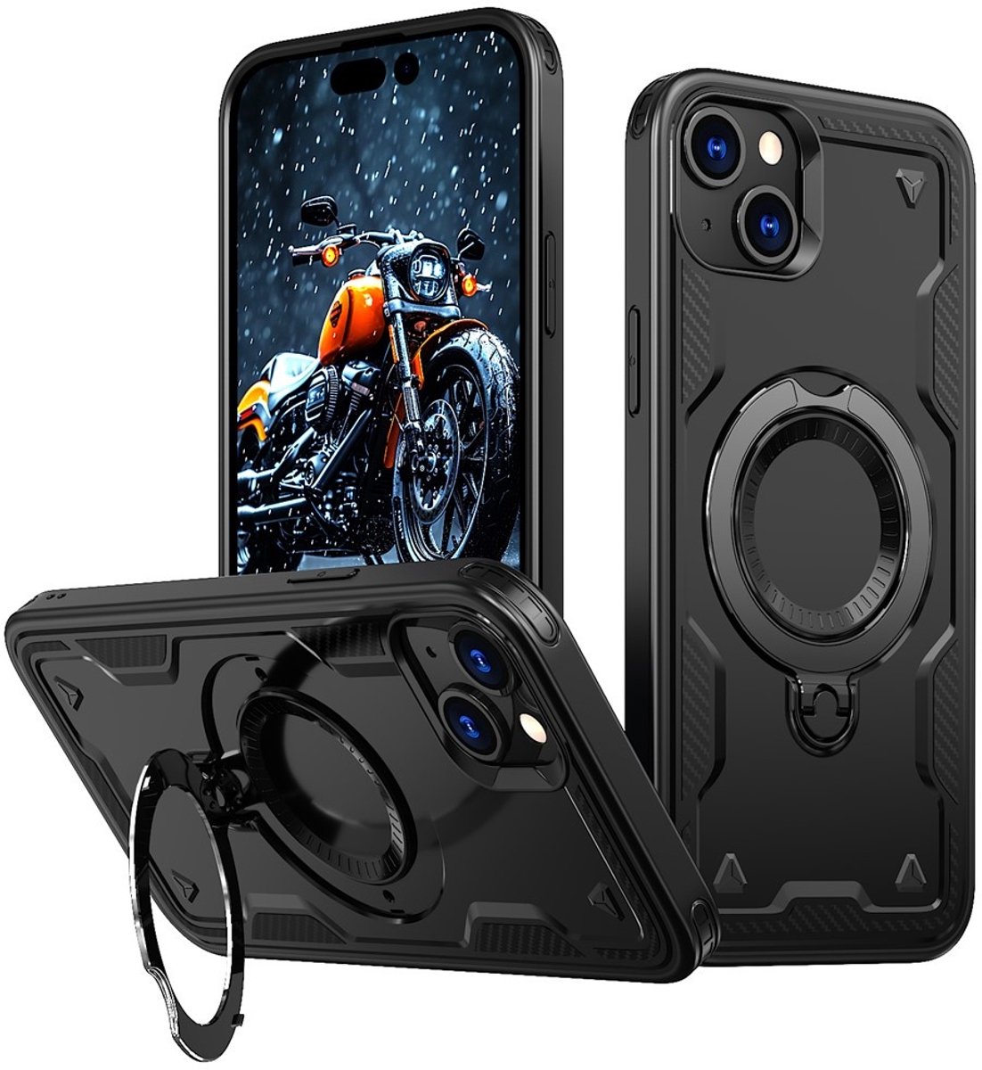 Coverup Hoesje - Geschikt voor iPhone 15 Hoesje - Coverup Armor Back Cover met MagSafe Compatible Kickstand - Zwart