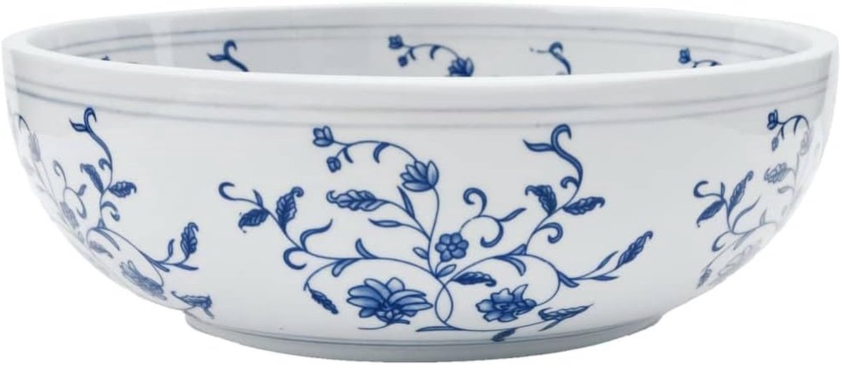 Opzetwastafel Keramiek - Waskom Badkamer - Badkamer Opfrissen - Uniek Handwerk Patroon - 41 x 14 cm - Blauw Wit
