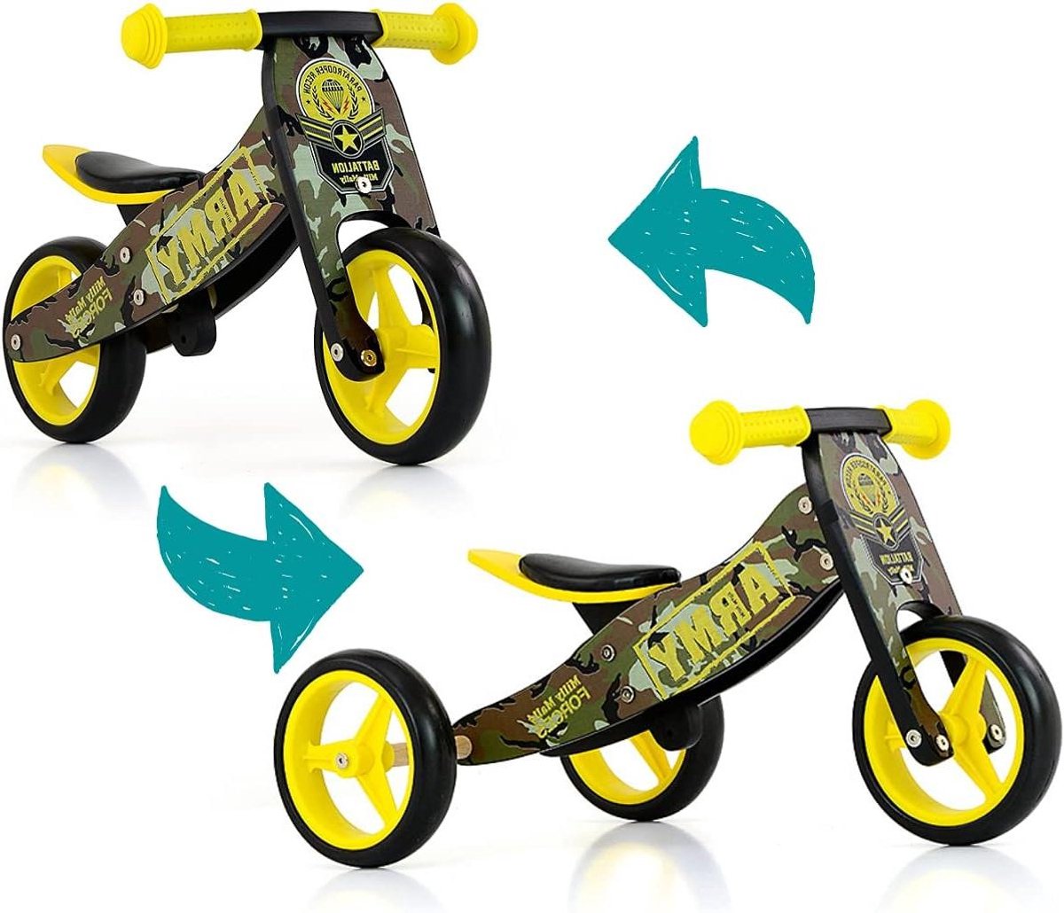 Houten Loopfiets Driewieler Balansfiets Leren Fietsen Dubbele Functie 12-36 Maanden Geel