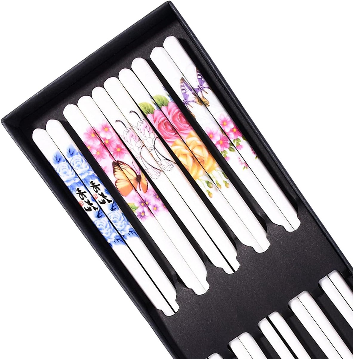 Porseleinen Eetstokjes - Chopsticks Set - Aan Tafel Eten - Vaatwasmachinebestendig - 24 cm - Wit met Patronen