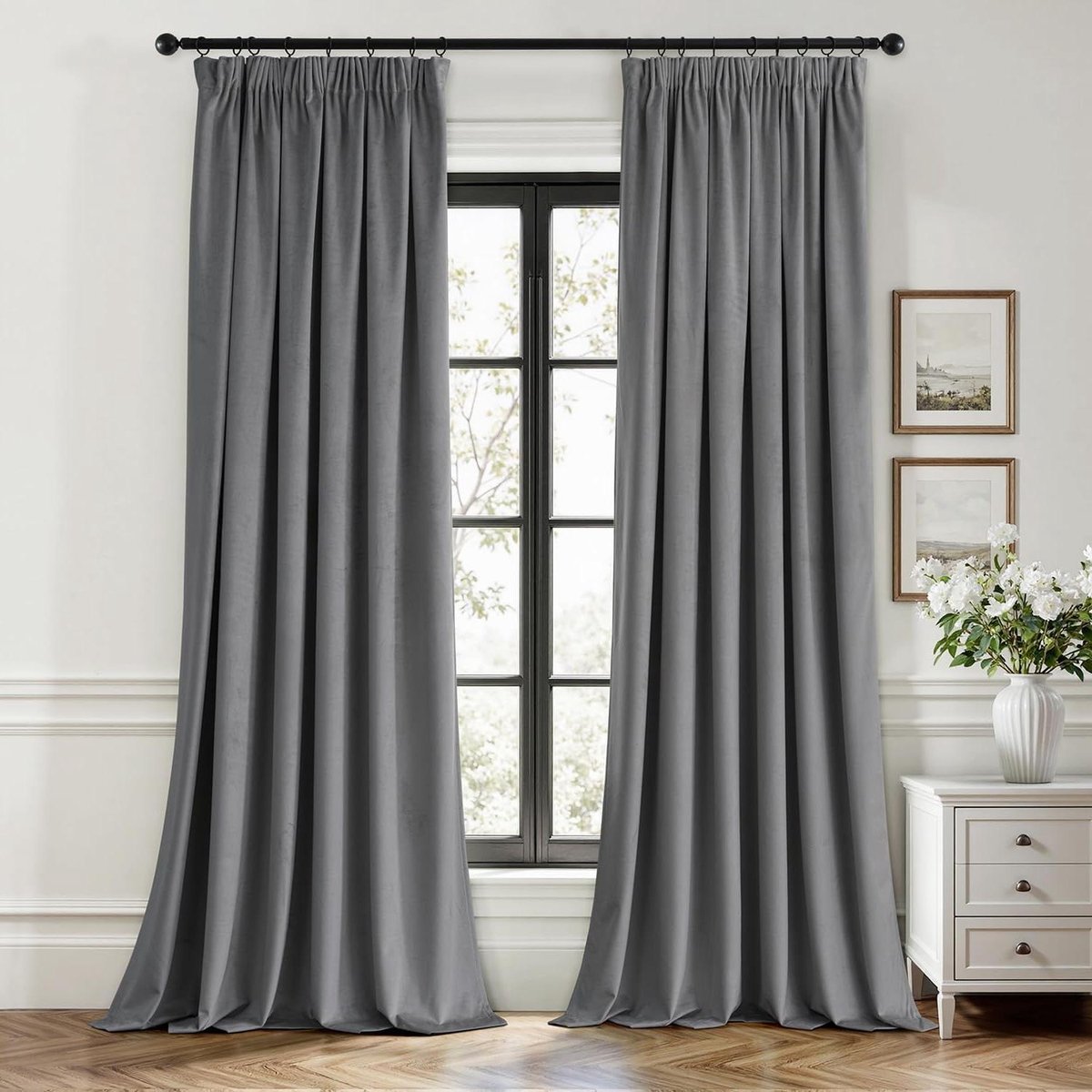 Fluwelen gordijn - Verduisterend gordijn Decoratief gordijn - Woonkamer aankleden - Zachte suède afwerking - 300 x 140 cm - Grijs