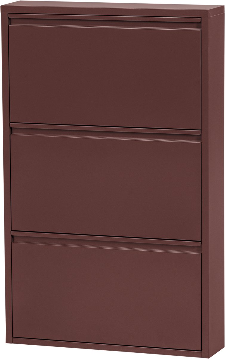 WOOOD Sabine 3-vaks Schoenenkast - Metaal - Bordeauxrood - 103x66x16
