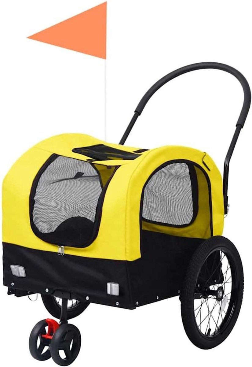 Huisdier Fietskar - Hondentrailer Wandelwagen - Veilig Vervoer - 2-in-1 Ontwerp - 63.5 x 143 x 103 cm - Geel Zwart