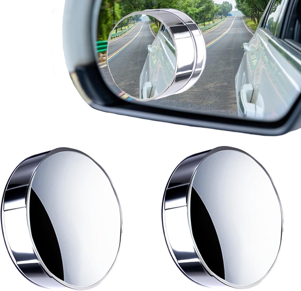 2 stuks dode hoekspiegel auto, convexe blindspot-assistent van HD-glas, ronde 360 graden spiegel met frame, met verstelbare groothoek, zuignap, voor limousine, terreinwagens en vrachtwagens (zilver)