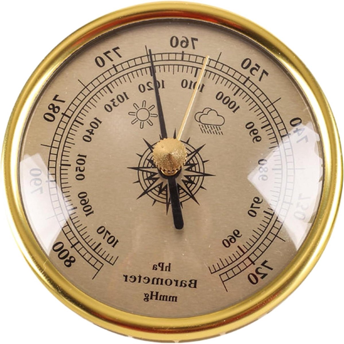 Barometer Weerstation - Barometrische Manometer - Weersvoorspelling Binnen - Verstelbare Kalibratie - 72 mm - Goud