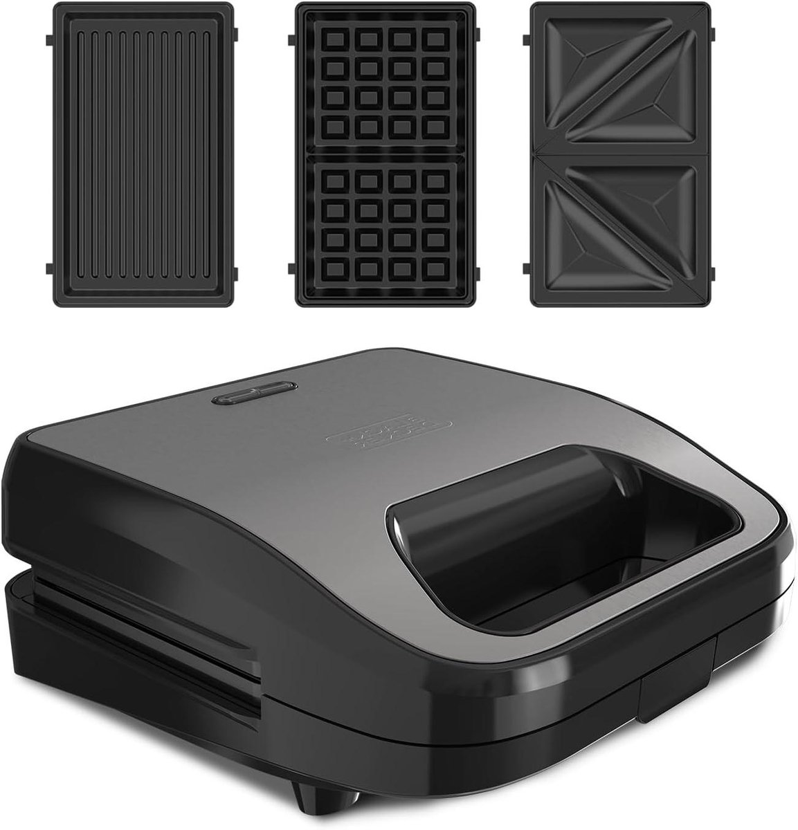 Tosti-ijzer 3-in-1 - Sandwichmaker Grill Wafelijzer - Snacks Bereiden - Verwisselbare Platen - 750 Watt - Grijs Zwart