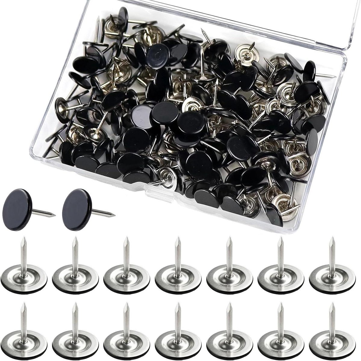 Bekledingsspijkers - Decoratieve spijkers Punaises - Meubels decoreren - Platte kop - 11 mm x 13 mm - Zwart