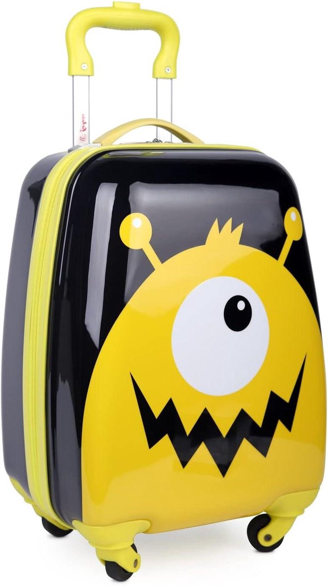 Kinderkoffer Hardcase - Kinderbagage Trolley - Reizen met kinderen - Lichtgewicht en schokproof - 48 cm - Zwart met geel