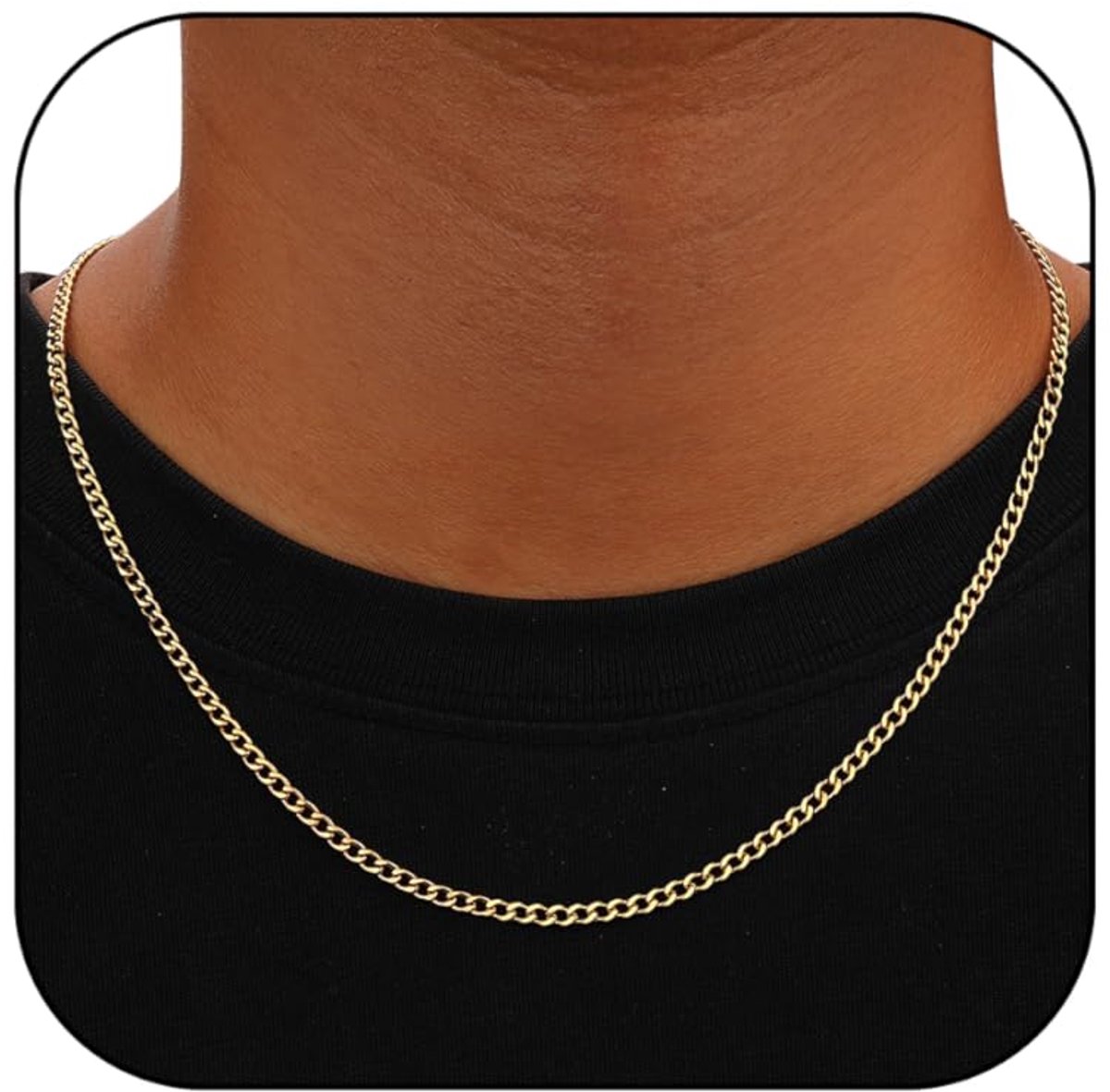 Halsketting voor heren, zilver, goud, zwart, roestvrij staal, figoroketting, pantserketting, Cubaanse ketting voor mannen en jongens, 3/6 mm breed, waterdicht, sieraad, cadeau