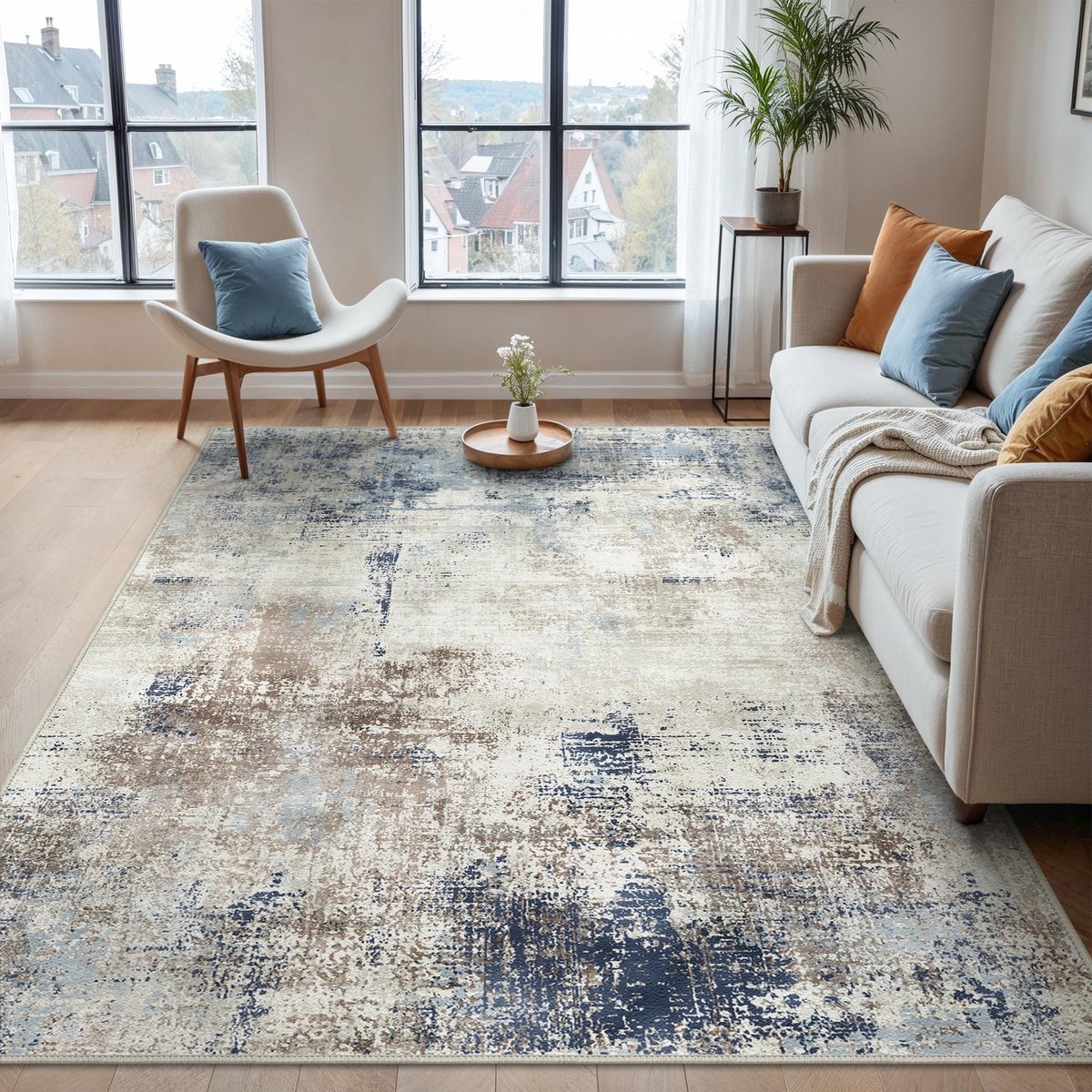 Vloerkleed 200x290cm, Ingangstapijt Binnen, Antislip Wasbaar, Groot Astratto Tapijten voor Keuken, Slaapkamer, Kantoor, Inkblauw