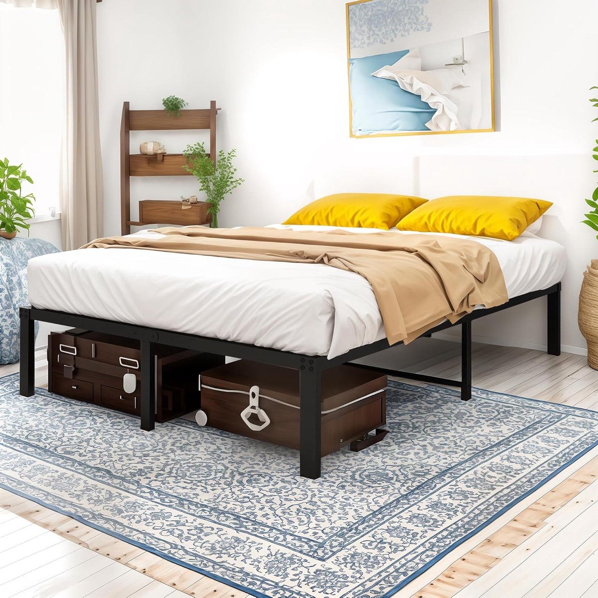 Metalen Bedframe - Platform Bed - Slaapkamer Inrichten - Veel Opbergruimte - 140 x 200 cm - Zwart