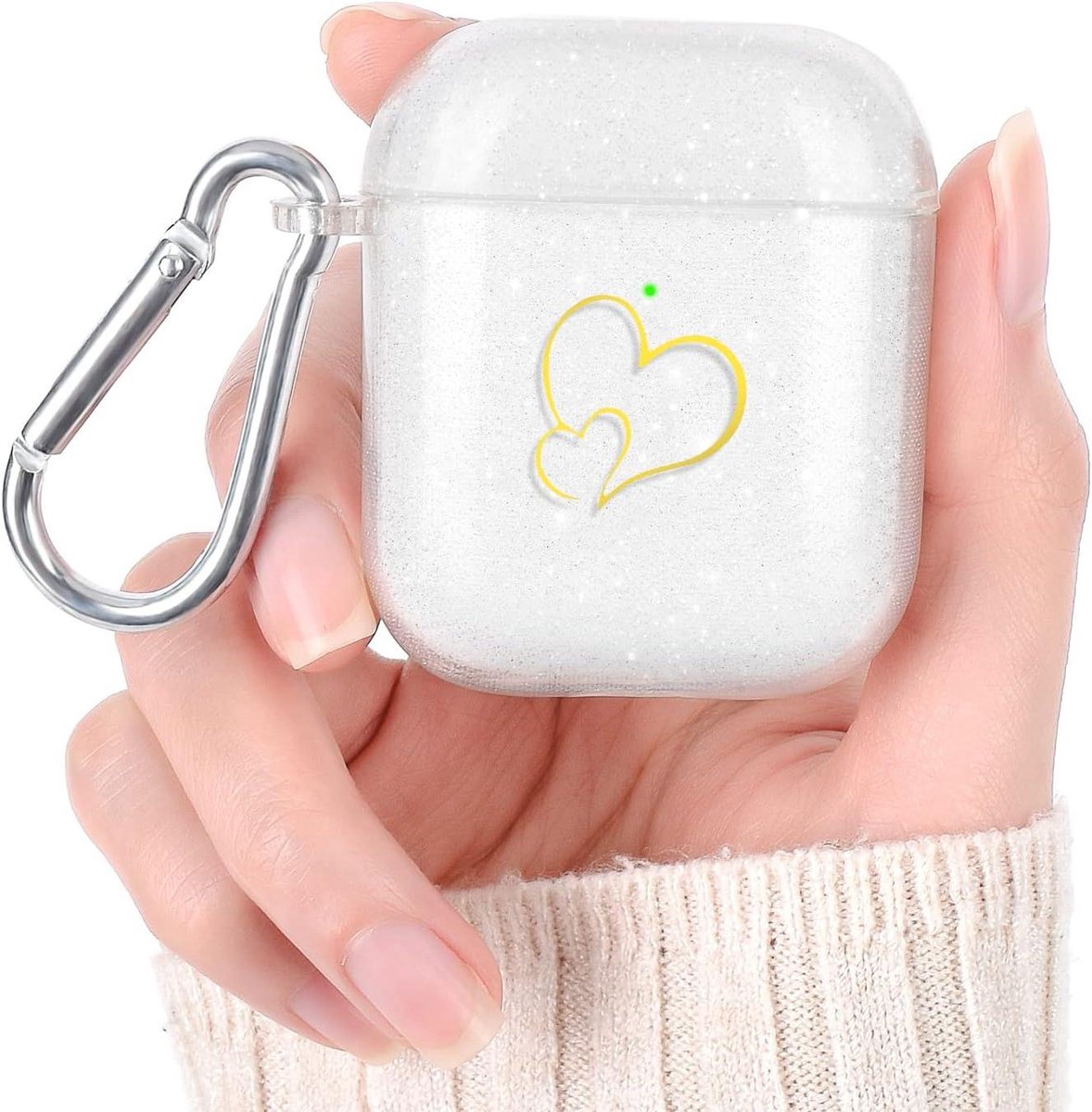 Oplaadcase Beschermhoes - Oordopjes Hoesje - Bescherming Opladen - Glitter Hart Design - Voor 1 & 2 - Transparant