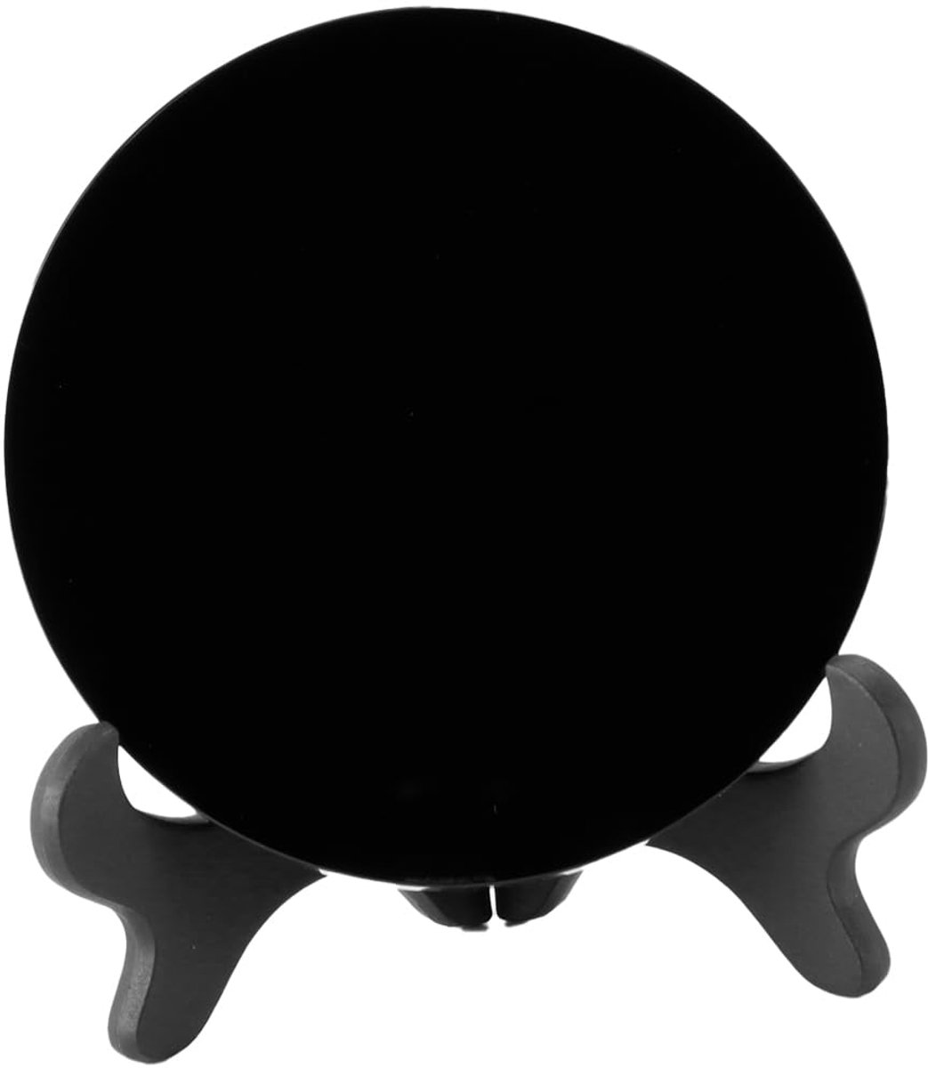 SnelShoppen - Black Obsidian Divination Mirror 12 cm - Handgemaakt Polished Round Crystal voor Meditatie, Feng Shui en Decoratie - Perfect voor Woonka