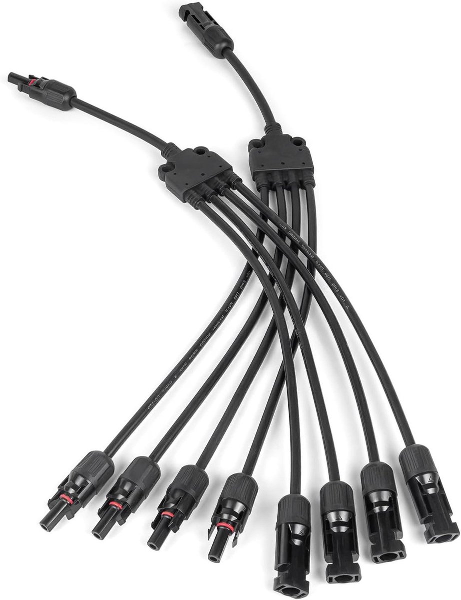 Zonnepaneelconnector Set - Parallelle Stekkers - Energie Opwekken - CE TUV Gecertificeerd - 1 tot 4 - Zwart