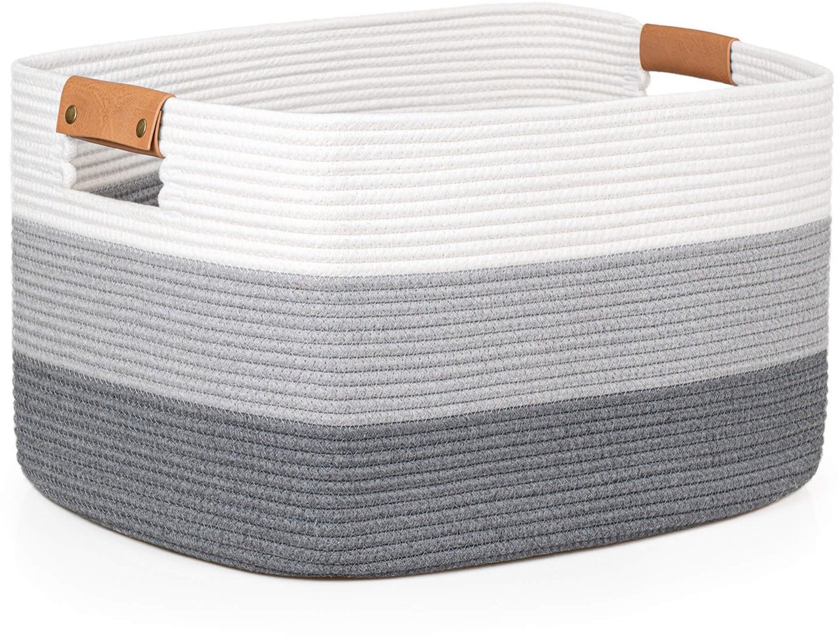 danpinera Deken mand, 72 l rechthoekige grote mand voor woonkamer, babykamer en wasserette, geweven katoenen touw speelgoedbak baby kinderkamer opslag, 50 x 47 x 39 cm, grijs verloop