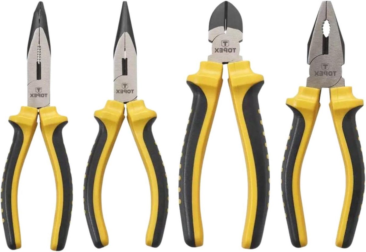 Tangenset 4-delig - Professionele tangen - Huishoudelijk werk - Inductief geharde snijvlakken - 160 mm - Grijs