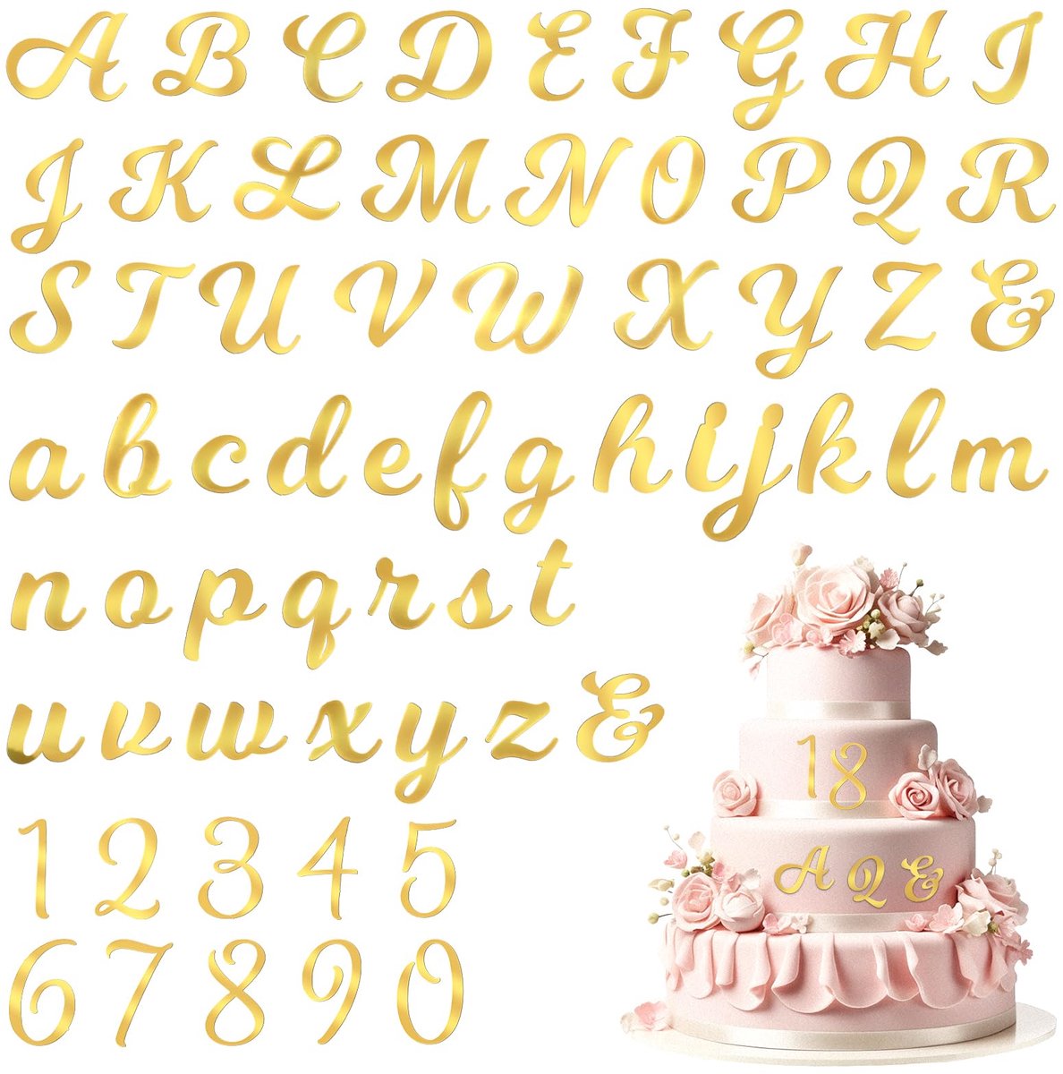 Taartdecoratie, letters goud, acryl cijfers, taartdecoratie, gepersonaliseerde taarttopper, alfabet A-Z, cijfers 0-9, voor taart, verjaardag, bruiloft, jubileum, feest